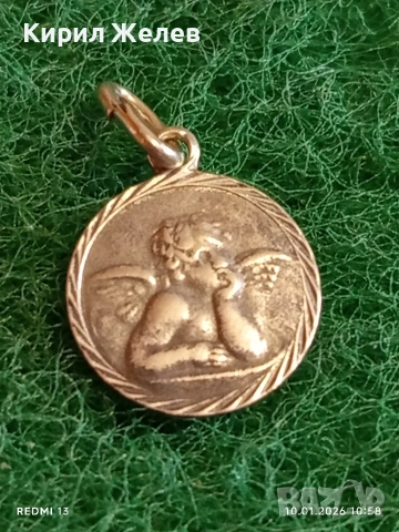 Сребърен медальон замисления ангел на Рафаело "Сикстинската Мадона" 43121, снимка 3 - Колиета, медальони, синджири - 53051700