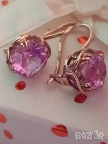 Антикварни  руски златни ажурени обеци с Александрит синтетичен, снимка 8 - Обеци - 52717134