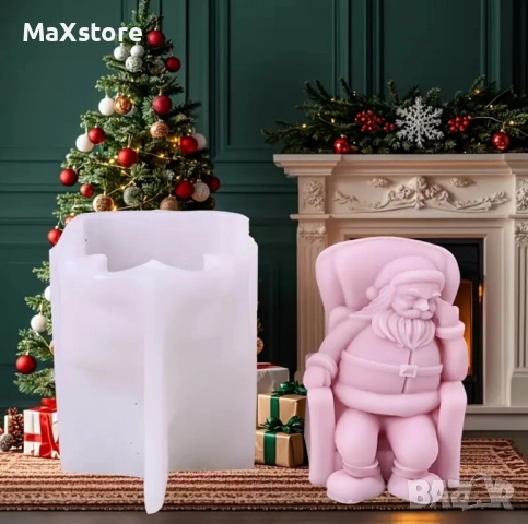 3D Дремещ дядо Коледа на стол Силиконов молд форма за свещи гипс сапун смола 