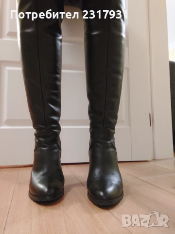 Елегантни и топли кожени ботуши над коляното, снимка 2 - Дамски ботуши - 52102650