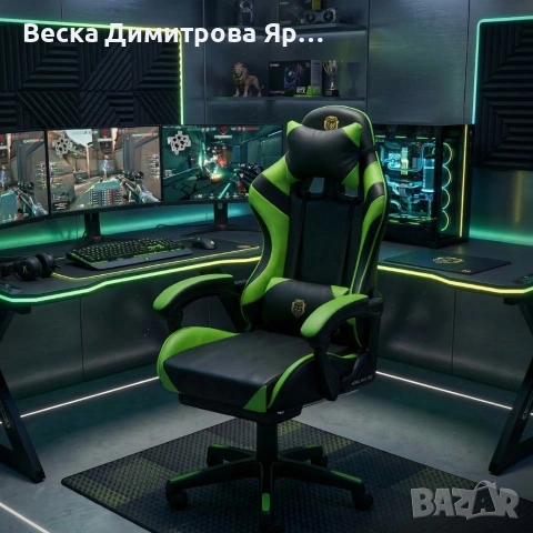 Ергономичен геймърски стол с масажна функция и поставка за крака, PU е, снимка 2 - Столове - 53857824