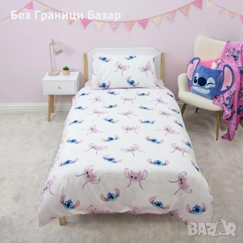 Нов двулицев спален комплект единичен с калъфка за детска стая с Disney Lilo Stitch Стич герой, снимка 5 - Спално бельо - 54101453