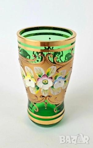 Винтидж комплект за ликьор от изумрудено зелено стъкло, снимка 6 - Сервизи - 53580898