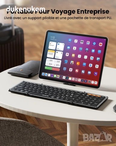 Сгъваема безжична Bluetooth клавиатура AZERTY, с подсветка и цифров блок, снимка 5 - Клавиатури и мишки - 53073469