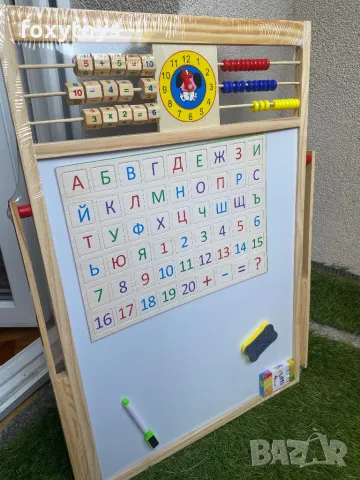 Дървена магнитна дъска със сметало, часовник и комплект магнитни букви и цифри, снимка 2 - Образователни игри - 50040917