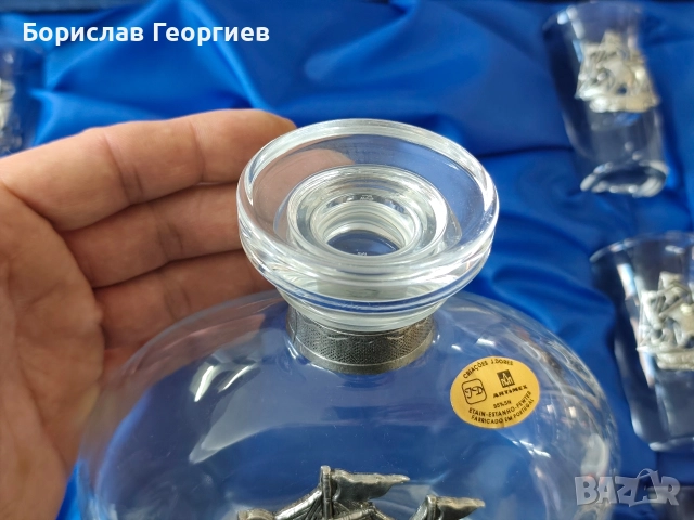 Гарафа за ракия + 6 чаши с кораб, Freitas & Dores Португалия , снимка 5 - Чаши - 52798922