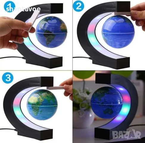Левитиращ магнитен глобус с нощна лампа, снимка 3 - Настолни лампи - 49369297