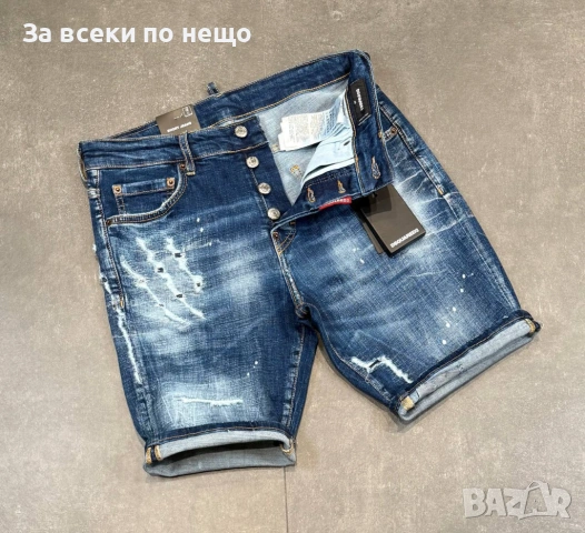 DSQUARED2 Мъжки Сини Къси Дънки С Накъсан Ефект🔝Дамски Къси Дънкови Панталони Код Mens P.193