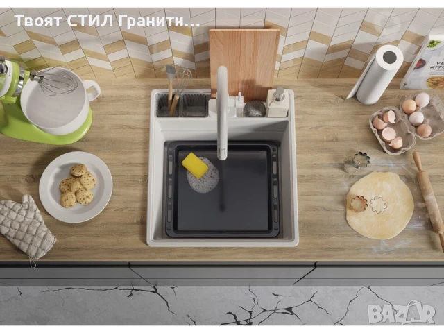 Бяла кухненска гранитна мивка Ню Йорк 50 Multispace 480 x 530 мм, снимка 9 - Мивки - 51286118