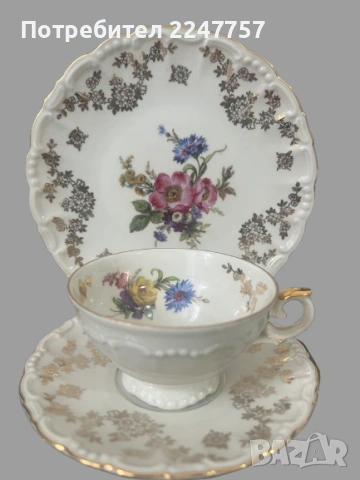 Антикварно порцеланово трио GKC Bavaria (1900–1945), снимка 2 - Чаши - 53073613