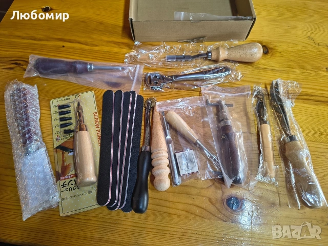 Комплект за изработка и ремонт на кожени изделия, инструменти за кожени изделия 19 части, перфоратор, снимка 2 - Инструменти за гравиране - 53424360