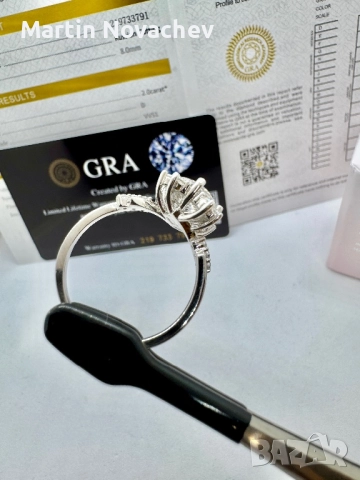 Сребърен пръстен с мойсанит (Диамант) 2 карата, снимка 11 - Пръстени - 51782381