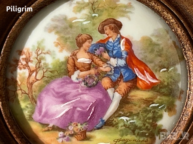 Антична порцеланова картина с дървена рамка. „Limoges“, Франция., снимка 3 - Антикварни и старинни предмети - 53838191