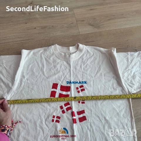 Винтидж тениска Датска с надпис Еврофестивал Рига 2001 мъжка размер L памук, снимка 4 - Тениски - 53683554
