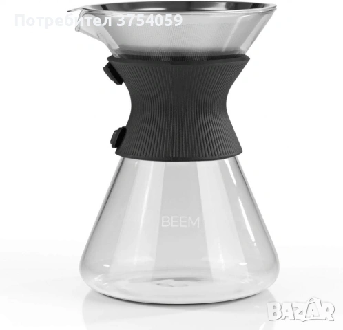 1бр/ Стъклена кана с метален филтър BEEM Classic Selection Pour Over (до 6 чаши), снимка 2 - Други - 53179891
