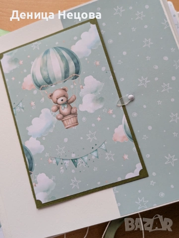 Детски ръчно изработен албум за снимки зелени мечета, подарък за погача, подарък за дете, рожден ден, снимка 7 - Други - 53428166