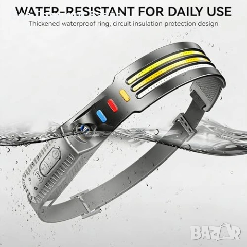 Нови 2 броя LED челник акумулаторен IPX4 сензор 9 режима 3000LM фар глава, снимка 6 - Други стоки за дома - 53886221