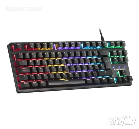 Механична клавиатура Mars Gaming MKXTKL, кабелна компактна геймърска TKL RGB, с опора за китката, снимка 4 - Клавиатури и мишки - 48790545