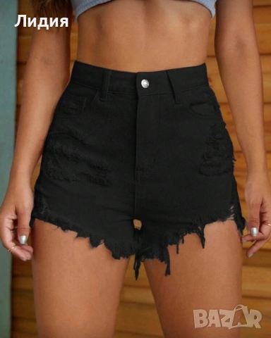 Дамски къси черни дънки, снимка 3 - Дънки - 53375897