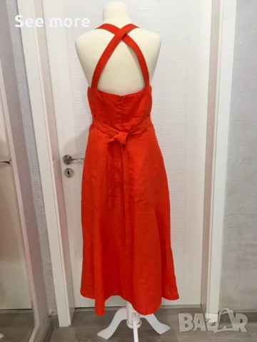 Max Mara 100% лен рокля в цвят корал L, снимка 4 - Рокли - 54051158