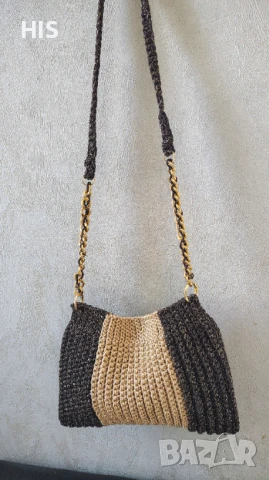 Плетени чанти с дълга дръжка, златно с кафяво, снимка 5 - Чанти - 50973963