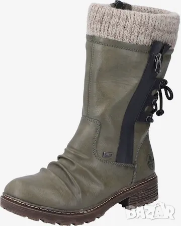 Дамски ботуши с цип и подплата от изкуствен каракул Rieker, Каки, 40