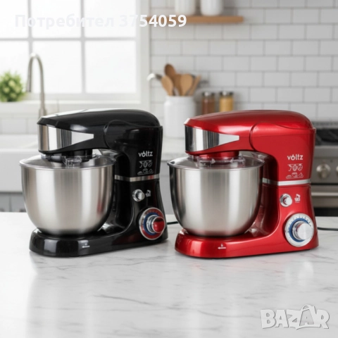 Планетарен миксер Voltz V51115G – 5L инокс купа, 6 скорости + Pulse, 3 бъркалки