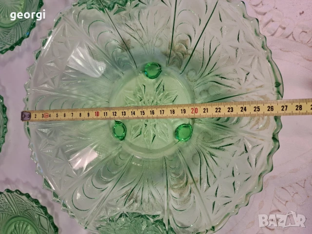 стъклена купа с чинийки за торта зелено стъкло 26/3, снимка 4 - Аксесоари за кухня - 50693549