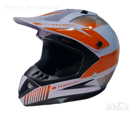 Крос каска за мотор, мотокрос и АТВ - бяло-оранжева M/L/XL