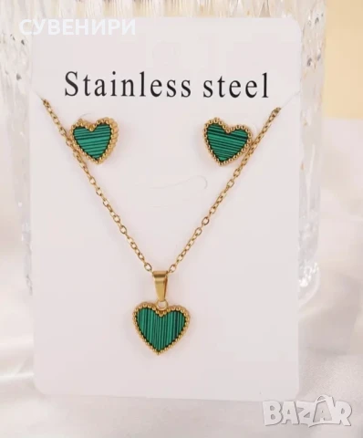 Комплект обеци и колие със сърце от неръждаема стомана 4 цвята, снимка 3 - Бижутерийни комплекти - 50558076