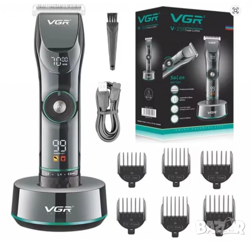 Професионална акумулаторна машинка за подстригване VGR V-256 с LCD дисплей, регулируема скорост и дъ