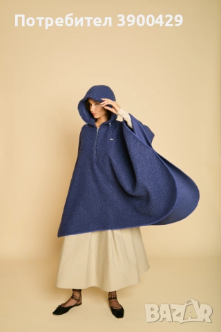 Дамска Вълнена Пелерина с Качулка Rafael - Синьо, снимка 4 - Палта, манта - 52183961