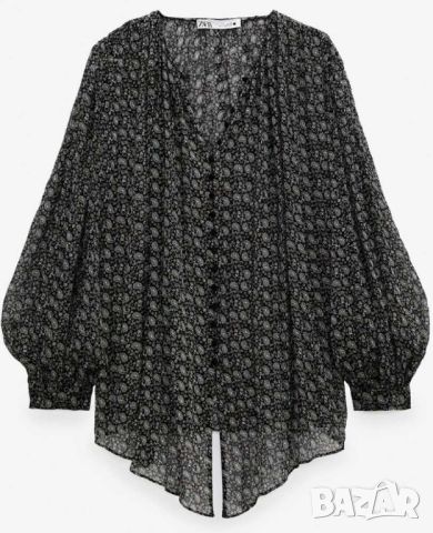 Дамска лека блуза с дълъг ръкав и копчета Zara, 99% полиестер, XL, снимка 4 - Блузи с дълъг ръкав и пуловери - 45778819