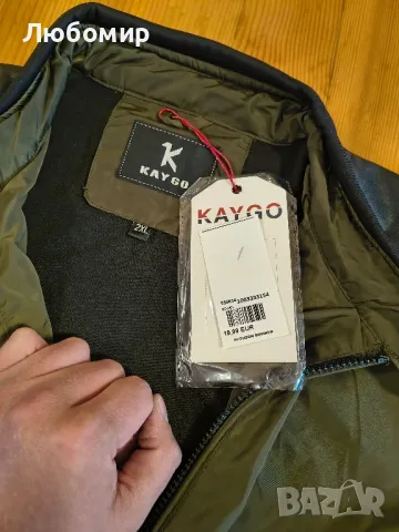 Мъжко класическо яке с яка стойка и цип, зелено, размер L, 1993 г., снимка 2 - Якета - 50342483