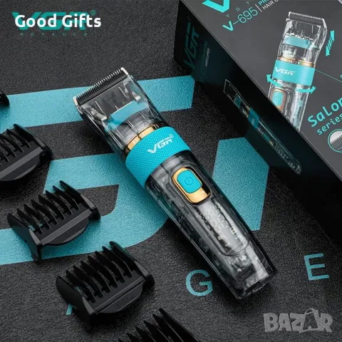 VGR V-695 – Водоустойчива машинка с прозрачен корпус и LED дисплей, снимка 8 - Машинки за подстригване - 50392135