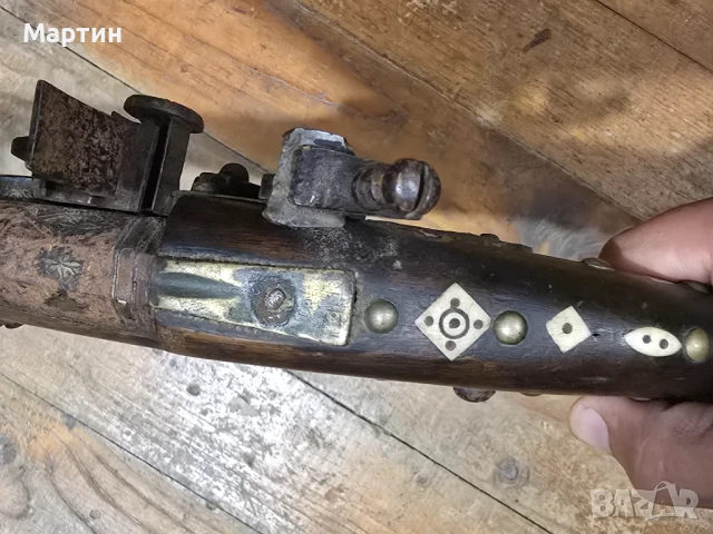 Античен кремъчен пистолет – ръчна изработка, 18–19 век Цена: 2200 лв.  Продавам старинен кремъчен пи, снимка 12 - Бойно оръжие - 50526360