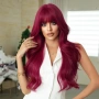 Вишнево червена чуплива перука с бретон, снимка 2