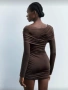 Нова къса кафява рокля с дълъг ръкав, снимка 2