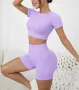 Дамски фитнес спортен екип с къс ръкав в лилаво , снимка 1