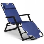 Сгъваем градински шезлонг, регулируем, със синя ватирана възглавница и дишаща материя, 178 см, снимка 5