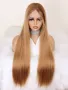 Дълга права медено руса перука с дантела 13*4*1 75-80 см с тъмни корени, снимка 8
