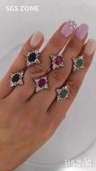 СРЕБЪРНИ ОБЕЦИ СЪС САПФИР, РУБИНИ ИЛИ ИЗУМРУД , снимка 1