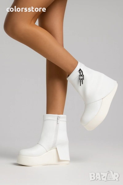 Боти на платформа - бяла кожа - DHG55 , снимка 1