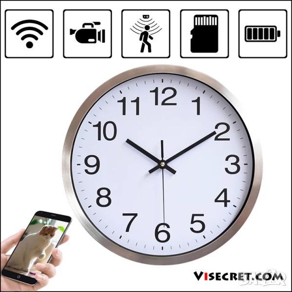 WiFi скрита камера в стенен часовник VISECRET, снимка 1