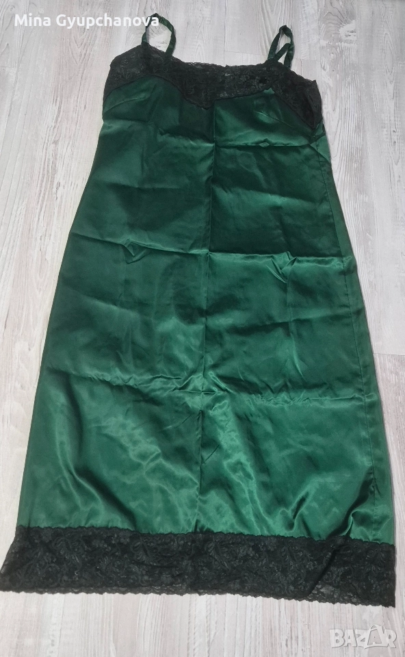 зелена рокля after от сатен , снимка 1