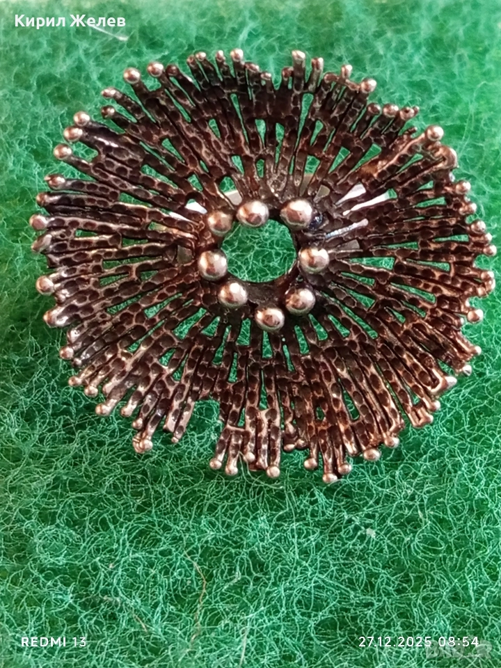 Дизайнерски сребърен пръстен стилизирано цвете Арт бижу майсторска изработка 10678, снимка 1