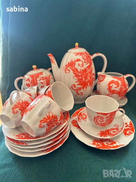 Пълен руски сервиз “Перо на Жар птица” с десертни чинии на ЛФЗ “Ломоносов”, снимка 1