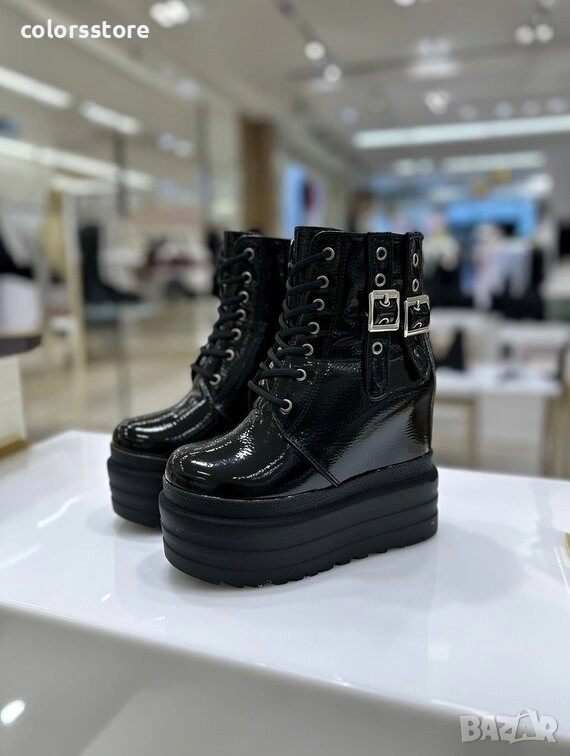 Боти на платформа - черен лак - BML50 , снимка 1