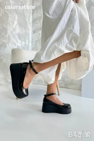 Обувки на платформа - черен лак - FG25, снимка 1