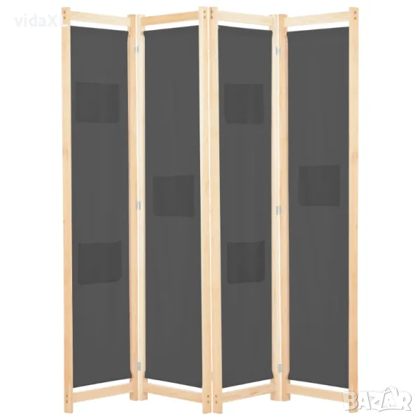 vidaXL Параван за стая, 4 панела, сив, 160x170x4 cм, текстил（SKU:248176）, снимка 1